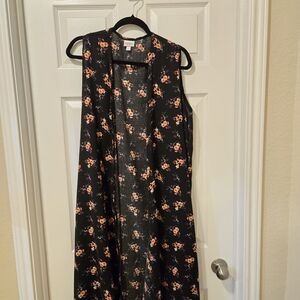 LuLaRoe Black Vest with Orange Floral Design